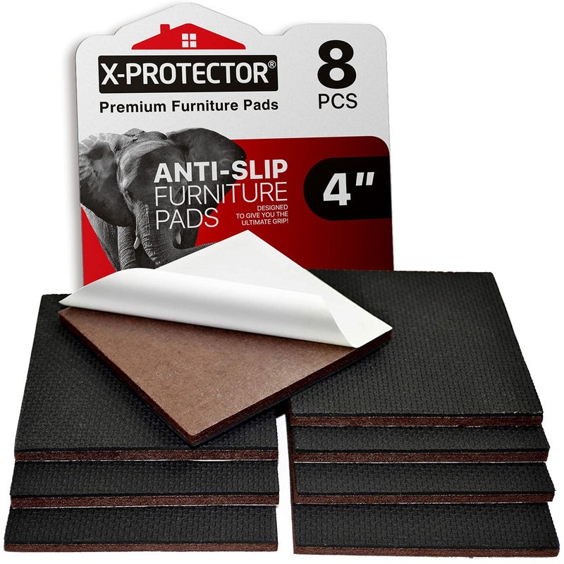 X-PROTECTOR Non Slip Furniture Pads - 8 pcs Premium Furniture Grippers 4"! Self-Adhesive Rubber Feet Furniture Feet - Ideal Non Skid Furniture Pad Floor Protectors - Keep Furniture in Place! - Image 1